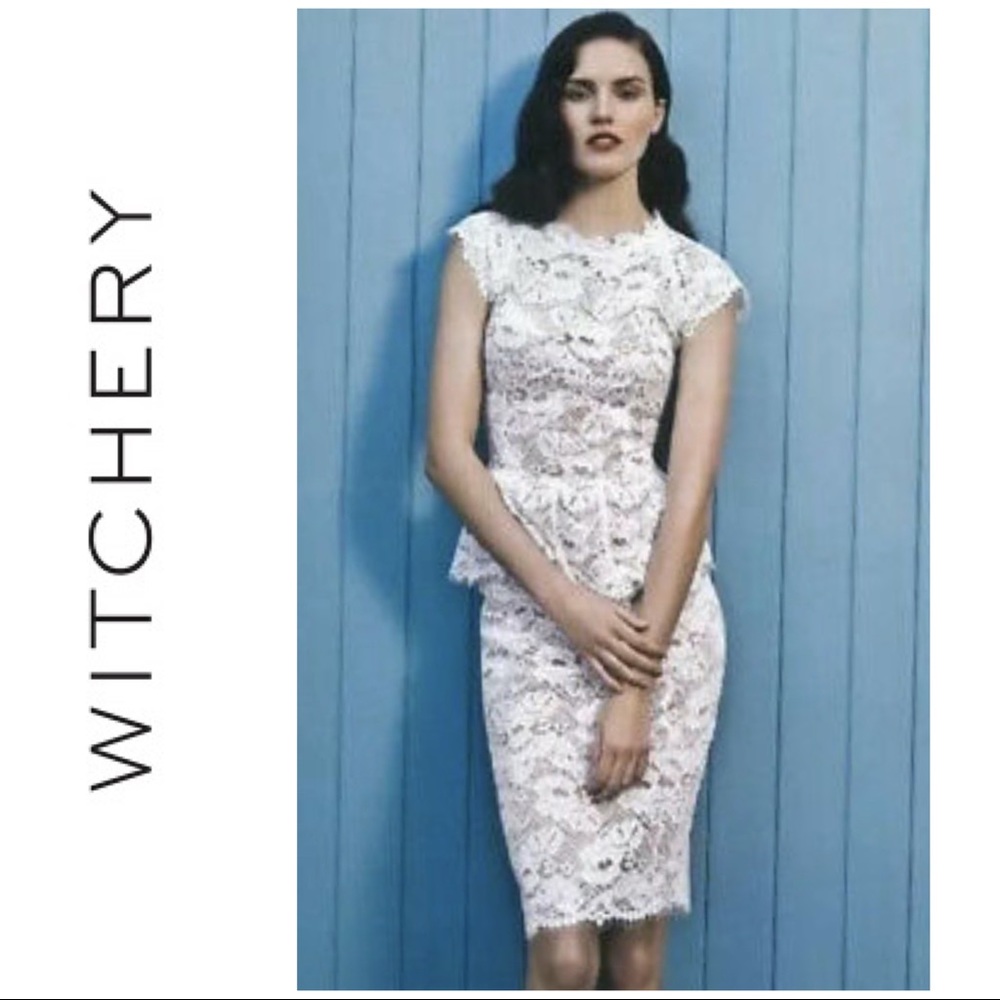 Witchery White Lace Floral Pencil Skirt
